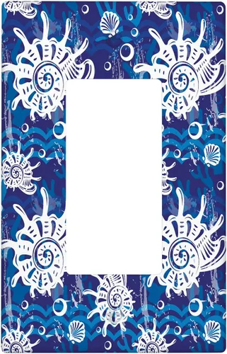 Vista 8 de Placa de interruptor de luz Nautical de 1 pandilla, concha abstracta retro del océano, estrella de mar, cubierta de placa de pared decorativa