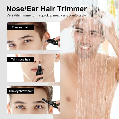 Vista 15 de XOOMRSCP Recortadora de pelo de nariz para hombres, recortadora de pelo recargable 3 en 1, sin dolor, multifuncional, para orejas y nariz, con Negro