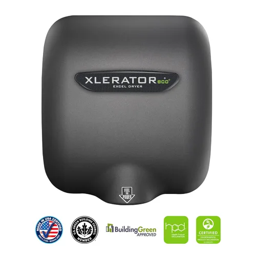 Vista 4 de XLERATOR Excel Dryer XL-GR-ECO-1.1N Secador de manos automático, montaje en superficie, cubierta fundida, pintura epoxi de grafito texturizado