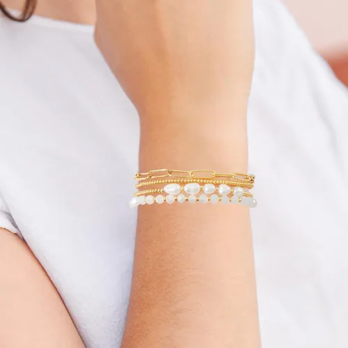 Vista 4 de Delicado juego de pulseras de perlas chapadas en oro de 14 quilates con cuentas de perlas chapadas en oro de 14 quilates, pulseras apilables