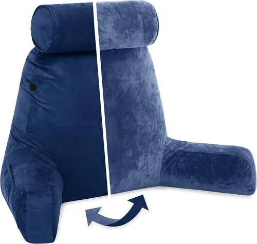 Vista 47 de Husband Pillow Backrest with Arms - Adult Reading Pillow with Shredded Memory Foam, Ultra-Comfy Removable Microplush Cover & Detachable Neck Roll