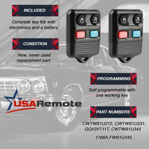 Vista 4 de Llavero de llave de auto con control remoto sin llave compatible con Ford Expedition Explorer Mustang Fusion, Lincoln Town Car, Mercury Grand