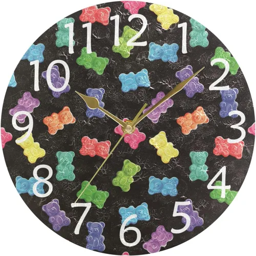 Colorful Bear Wall Clock Silent Non-Ticking Battery Operated Clocks 9.8 Inch Kitchen Living Bed Room Decorative Desk Clock Gold