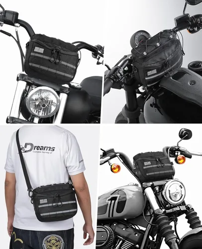 Vista 4 de KEMIMOTO Bolsa de herramientas para manillar de motocicleta con tiras reflectantes 2.5L Bolsa de barra de mango de bicicleta Sissy Bar Bolsa