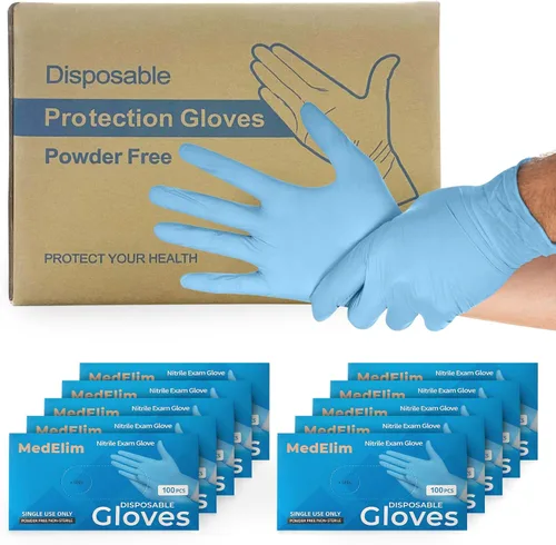 Vista 11 de Guantes de examen médico de nitrilo: sin polvo, no estériles, guantes desechables de 5 mil, color azul