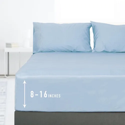 Vista 12 de Sunflower Sábana Bajera Ajustable Individual, Sábana Bajera Ajustable de 1 Pieza con Bolsillo Profundo de 15", 100% Algodón Satén Suave Azul Indigo