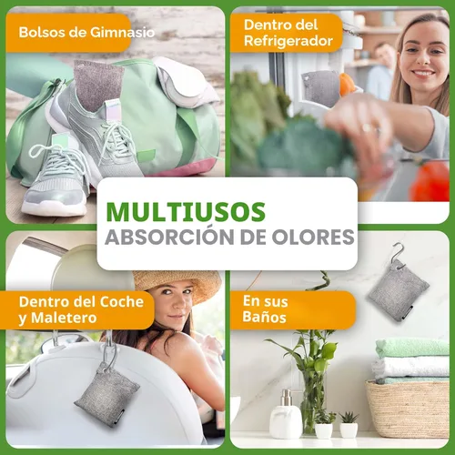 Vista 6 de Nature Fresh - Bolsas purificadoras de aire de carbón de bambú (4 unidades), bolsas de carbón vegetal para el hogar y el automóvil