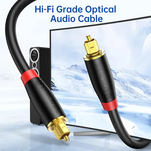 Vista 2 de SYNCWIRE Cable óptico para barra de sonido de 3.3 pies [chapado en oro de 24 quilates, ultra duradero] Cable de audio óptico digital para TV de cine