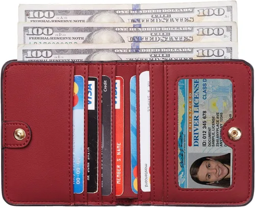 Vista 2 de Toughergun Billetera plegable de cuero genuino para mujer, pequeña y compacta, con bloqueo RFID y ventana de identificación