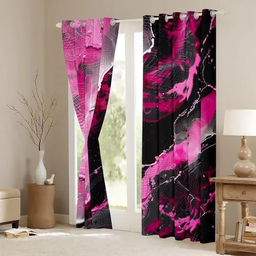 Vista 76 de Feelyou Cortinas abstractas para dormitorio, sala de estar, cortinas opacas de oscurecimiento negro y azul, con estampado de mármol, 2 paneles de 38