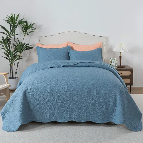 Vista 42 de HoneiLife Juego de colcha de tamaño Queen de 3 piezas y de microfibra, ligera, cubrecamas reversibles, funda de cama retro, juego de ropa de cama