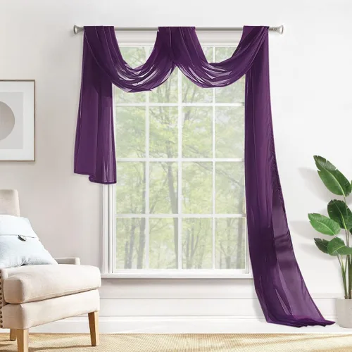 Vista 15 de MIULEE Cenefa Beige para Ventana para Fiesta - Cortina Transparente Cenefa Superior Tratamiento de Ventana Cortinas Decorativas para Arco de Boda