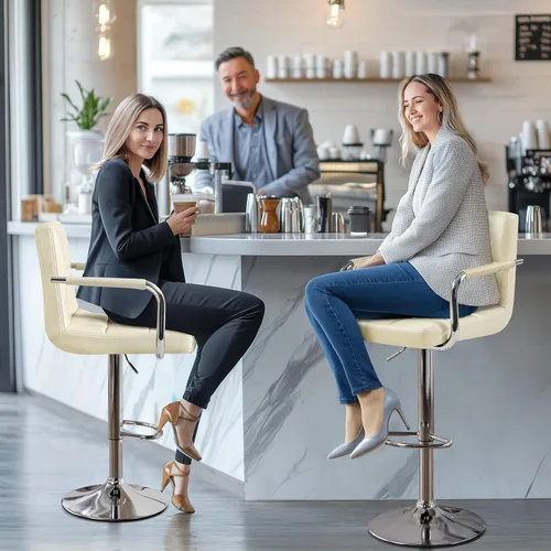 Vista 5 de Yaheetech - Juego de 2 taburetes de bar, taburetes giratorios ajustables de piel sintética, sillas de bar de altura de mostrador hidráulicas