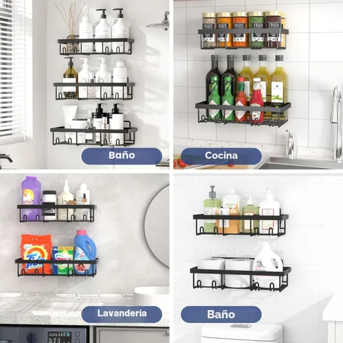 Vista 9 de Liuoud Juego de 5 Organizadores de Ducha Adhesivos para Pared, Estante para Interior de Ducha, Cesta de Almacenamiento de Baño Inoxidable Resistente