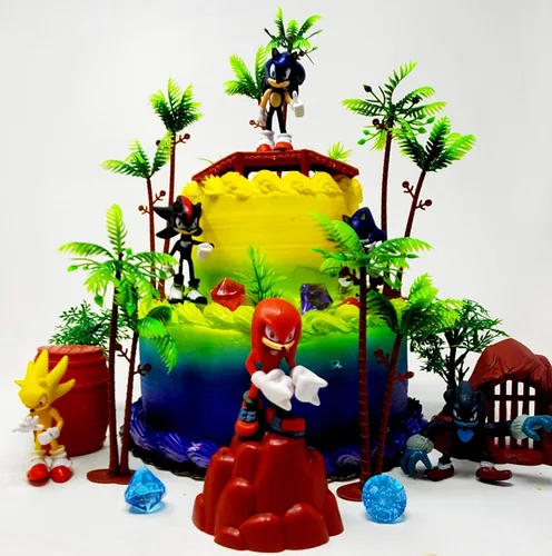 Vista 9 de SONIC and Friends - Decoración para pastel de fiesta de cumpleaños con figuras de Sonic y accesorios decorativos