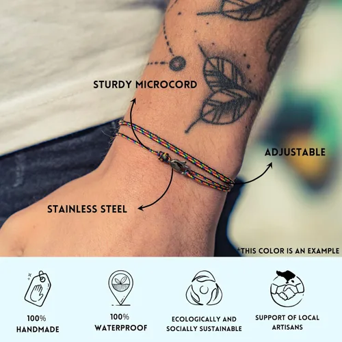 Vista 5 de Pulsera de cuerda náutica de Made by Nami para hombres, impermeable y ajustable, con cierre de gancho, regalo para él