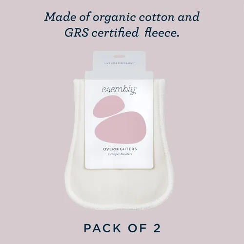 Vista 5 de Esembly Overnighters - Insertos de tela de algodón orgánico con forro polar que se mantiene seco, dobladores de absorción nocturna reutilizables