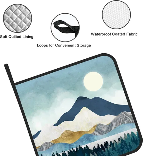 Vista 3 de Mountains Nature Scenery - Juego de 2 soportes para ollas de cocina resistentes al calor para microondas, horno, horno, platos finales y barbacoa
