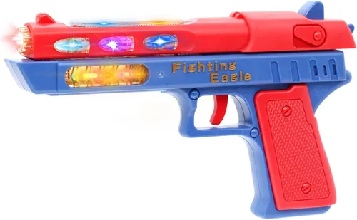 Pistola de juguete iluminada: juguete de pistola de mano con deslumbrante luz LED eléctrica y sonido de lucha y acción telescópica única, gran Azul