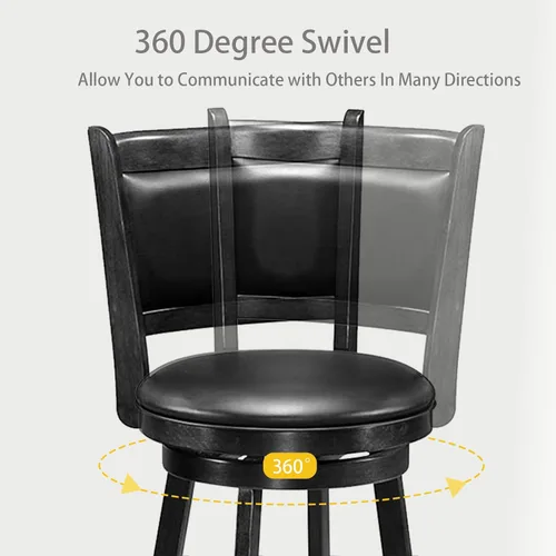 Vista 4 de ERGOMASTER Taburetes de bar giratorios de 24 pulgadas con respaldo, madera de caucho, negro, juego de 2