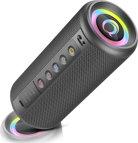 Altavoz portátil con graves de sonido estéreo, impermeable, altavoces de graves duales, función LED de altavoz Bluetooth, micrófono incorporado