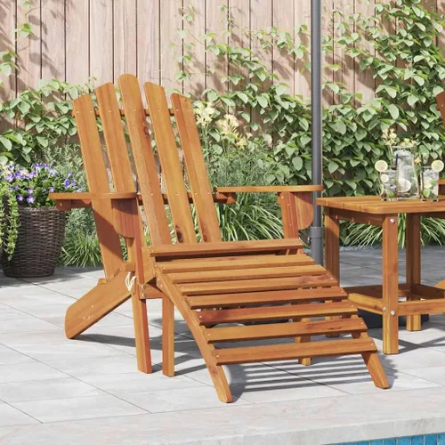 Garden Chair Natural Wood, Solid Acacia Wood Standard Foldable Adirondack Chair with Footrest for Outdoor Seating, Front Porch Furniture