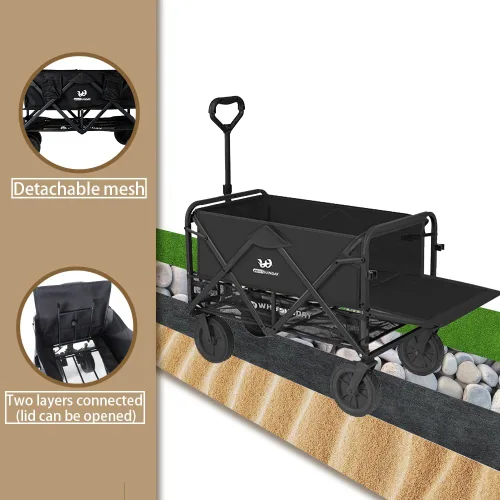 Vista 7 de Whitsunday Carro plegable de dos pisos con portón trasero, carrito plegable resistente con ruedas, vagón de playa para camping, deportes, compras