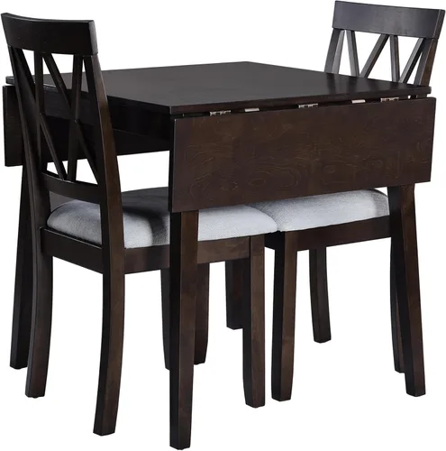 Vista 8 de P PURLOVE Juego de comedor de cocina de 3 piezas, juego de mesa de comedor de madera con mesa de comedor de hoja abatible y 2 sillas de comedor