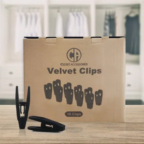 Vista 4 de Clips de terciopelo negro para perchas de terciopelo. Paquete de 10