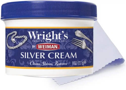 Wright's de Weiman Limpiador y Abrillantador de Plata en Crema con Paño de Pulido, Sin Amoníaco, Limpia Suavemente y Elimina el Deslustre sin Rayar