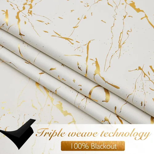 Vista 5 de Metro Parlor - Cortinas opacas beige de 84 pulgadas de longitud para sala de estar y dormitorio, con patrón metálico de lámina de oro