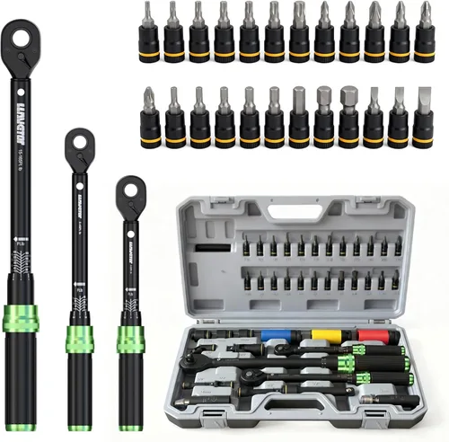 Juego de llave dinamométrica, kit de 41 piezas con transmisión de 1/4, 3/8, 1/2, con zócalos y extensiones, precisión de ±3%, doble escala, acero