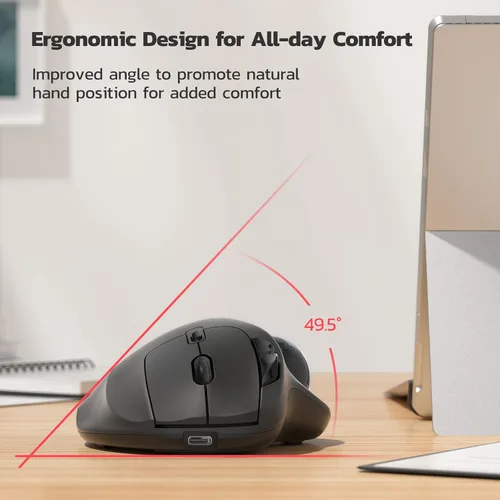Vista 3 de Nulea M501 Ratón Trackball Inalámbrico, Recargable Ergonómico, Control Fácil con el Pulgar, Seguimiento Preciso y Suave, Conexión de 3 Dispositivos