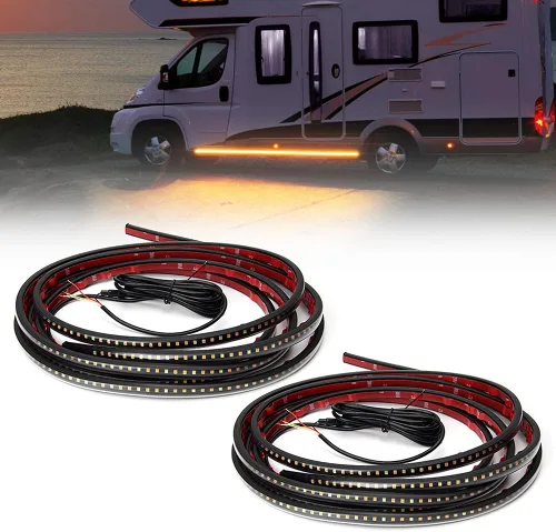 2 luces de estribo de 15 pies, marcador lateral ámbar secuencial con luces blancas de cortesía, tira de luz LED ámbar de cabina extendida de 540 LED
