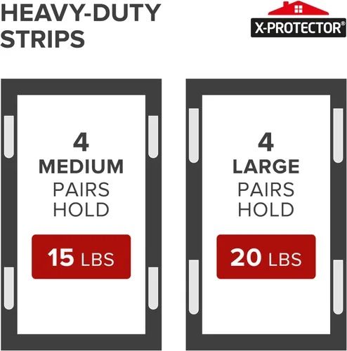 Vista 4 de X-Protector Tiras para colgar cuadros, 28 pares de ganchos de fotos sin daños, ganchos de pared autoadhesivos sin clavos, tiras resistentes