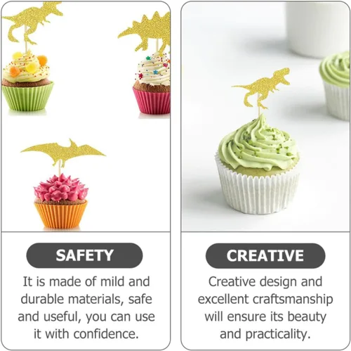 Vista 8 de 16pcs Dinosaur Cake Toppers, Paper and Wood Birthday Party Decor