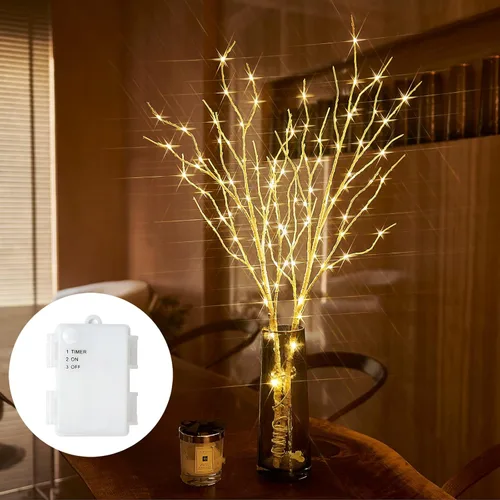 Vista 10 de Birchlitland - Ramas iluminadas marrones de 32 pulgadas, 100 luces LED con temporizador que funcionan con baterías, rama de árbol artificial