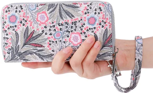 Vista 7 de HAWEE Cartera de teléfono celular para mujer con doble cremallera y correa de muñeca extraíble