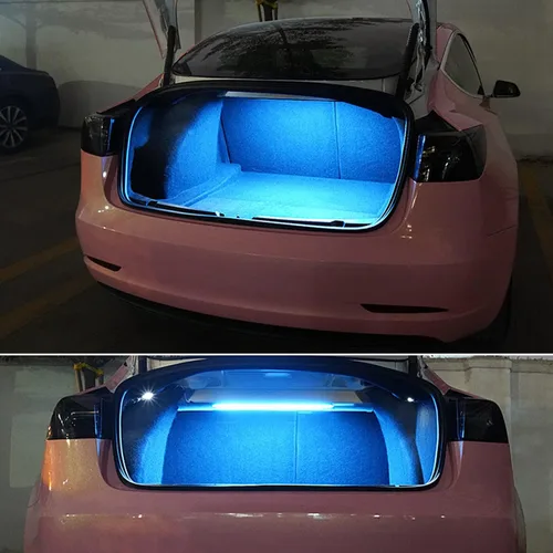 Vista 5 de Tira de luz LED para Tesla modelo 3, luz LED para maletero de automóvil, luz de atmósfera, modificación interior, accesorios de barra de luz