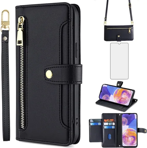 Asuwish Funda de teléfono para Samsung Galaxy A23 5G/4G Funda tipo cartera y protector de pantalla de vidrio templado, soporte para tarjetas,