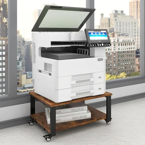 Vista 9 de Natwind Soporte para impresora láser de 2 niveles, mesa de impresora grande de 23.6 x 23.6 pulgadas, soporte de copiadora con ruedas, carrito