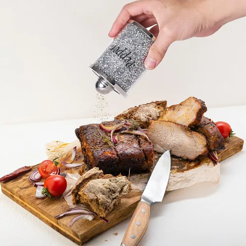 Vista 6 de Salero y pimentero Bling con soporte Salero de diamante triturado plateado