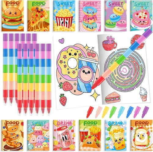 Vista 8 de BenLouis 24 mini libros para colorear de héroe para niños con 24 crayones apilables, recuerdos de fiesta de héroes, libros de actividades a granel