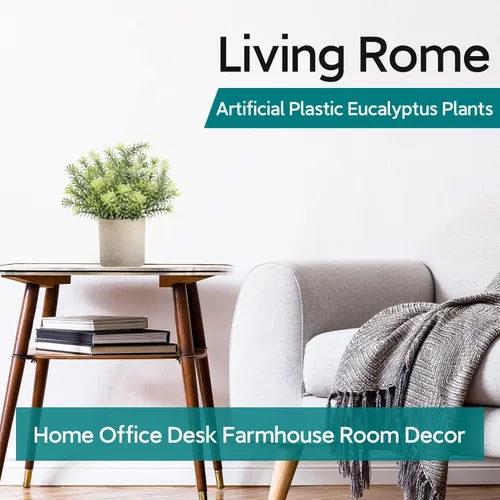 Vista 5 de Der Rose Paquete de 3 mini plantas falsas en maceta, plantas artificiales de eucalipto de plástico para el hogar, oficina, escritorio, granja, Verde