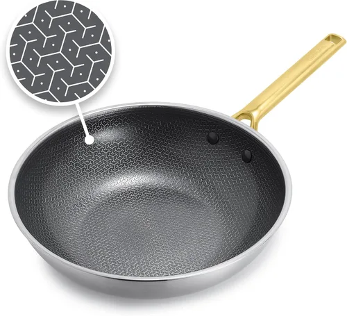 GreenPan Hybrid APEX Wok de acero inoxidable de tres capas, sartén Dorado