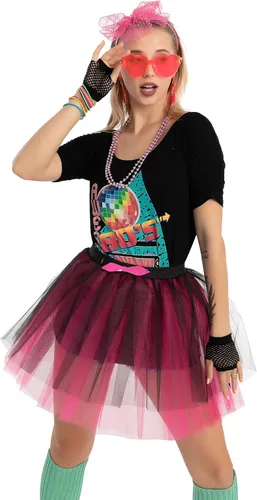 Vista 2 de Spooktacular Creations Conjunto de disfraz de los años 80 con camiseta, tutú y otros accesorios de cosplay de Halloween
