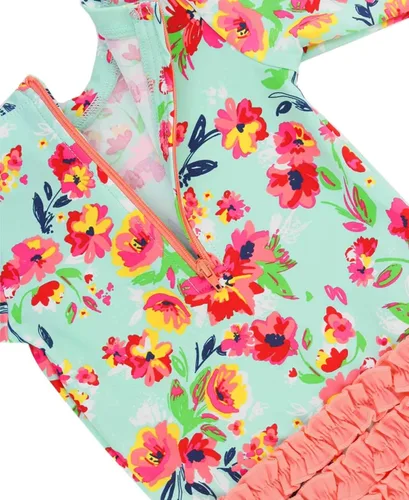 Vista 4 de RuffleButts - Traje de baño de manga larga, de una pieza, para bebéniñas, con protección solar UPF 50+