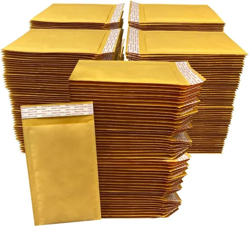 Vista 4 de StarBoxes - Sobres de papel kraft de burbujas de 5 x 10 pulgadas, #00, paquete de 250 para envío de piezas de electrodomésticos, amarillo