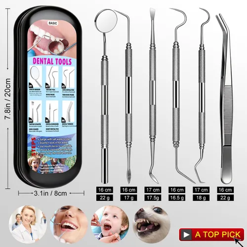 Vista 7 de Herramientas dentales removedor de placa, kit de herramientas de limpieza de dientes, kit de cuidado dental de acero inoxidable, herramienta
