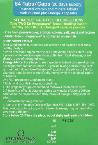 Vista 4 de Vitabiotics (3 unidades) - Pregnacare Lactancia materna 56 pestañas/28 cápsulas paquete de 3 paquetes